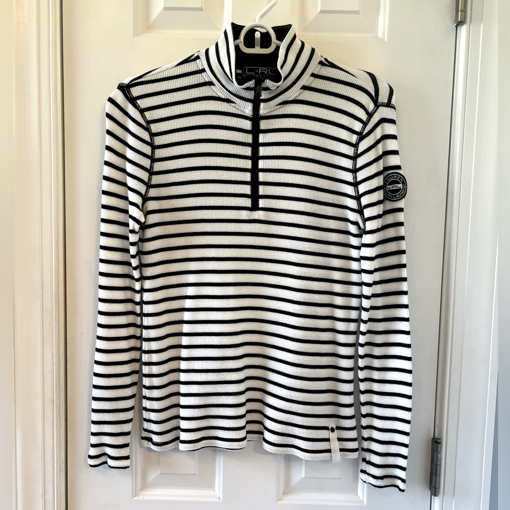 Lauren Active Ralph Lauren Black and White Striped Quarter Zip